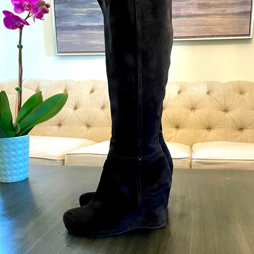 Prada Suede Brown knee high Wedge Boots